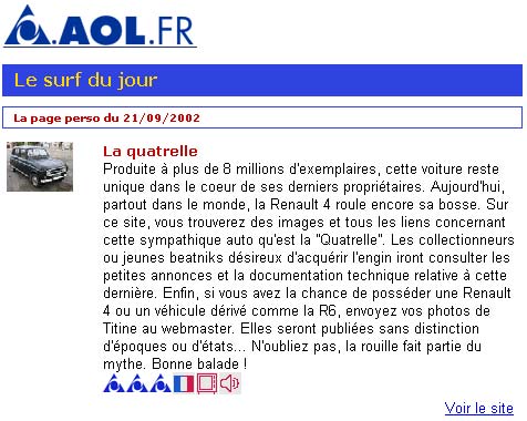 Sur AOL.FR, dans "Le surf du jour"