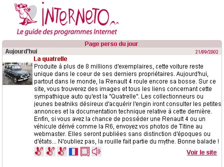 "Page perso du jour" dans Interneto.fr